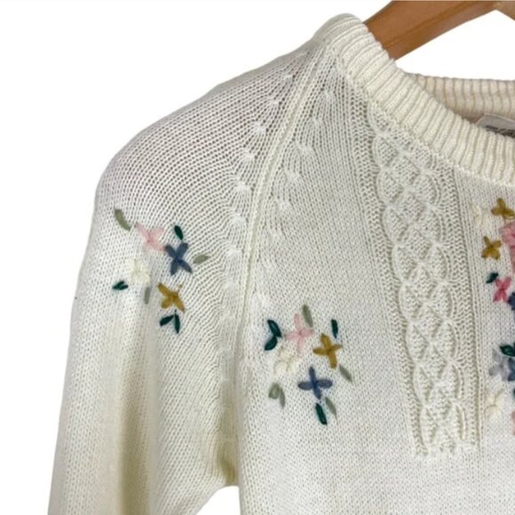 Vintage Cherry Stix Sweater Dress Floral Embroidery Cottagecore Grandmacore - Picture 4 of 9